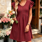 Rochie de vară pentru femei cu mâneci flutter și decolteu în V