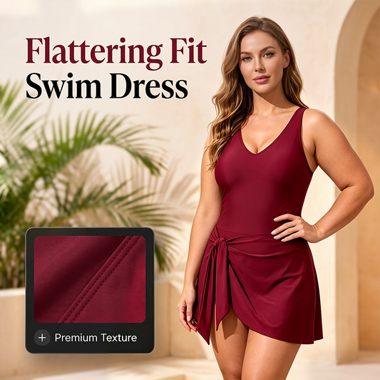 🥳⌛️🩱Rochie de baie elegantă, în culori uni, pentru mărimi mari – Costum de baie dintr-o singură piesă, cu textură premium, pentru plajă și piscină