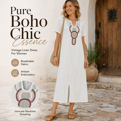 Rochie maxi pentru femei, brodată, cu despicătură în față
