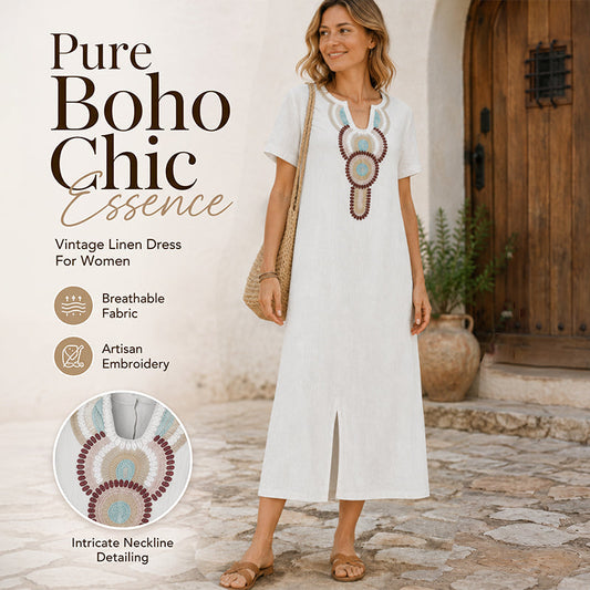 Rochie maxi pentru femei, brodată, cu despicătură în față