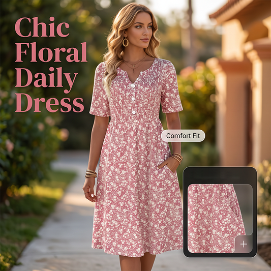 Rochie casual pentru femei cu decolteu în V, imprimeu și buzunare💐👗