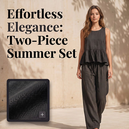 Trending Now⭐💃 Set de vară din două piese, vaporoas – Top cu volane și pantaloni comozi cu talie largă