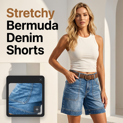 🩳Bermuda Denim Viral – Încredere care acoperă coapsele & Talie medie elastică ✨