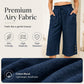 Pantaloni largi din bumbac și in pentru femei