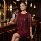 Rochie elegantă pentru femei cu paiete, pelerină asimetrică, croială subțire, lungime midi