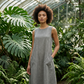 🌿Rochie casual pentru femei, fără mâneci, cu gât rotund, croială lejeră, aspect de in, maxi cu buzunare