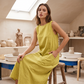 🌿Rochie casual pentru femei, fără mâneci, cu gât rotund, croială lejeră, aspect de in, maxi cu buzunare