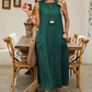 🌿Rochie casual pentru femei, fără mâneci, cu gât rotund, croială lejeră, aspect de in, maxi cu buzunare