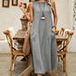 🌿Rochie casual pentru femei, fără mâneci, cu gât rotund, croială lejeră, aspect de in, maxi cu buzunare