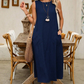 🌿Rochie casual pentru femei, fără mâneci, cu gât rotund, croială lejeră, aspect de in, maxi cu buzunare