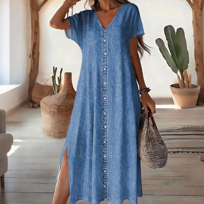 👗 Rochie casual de vară pentru femei, cu nasturi în față