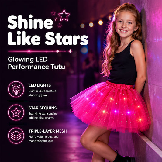 ✨Fustă Tutu cu Sechete Luminoase – Mărimi pentru Copii și Adulți, Trei Straturi de Tul și Talie Elastică 💃