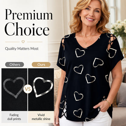 Tricou pentru femei marimi mari cu imprimeu inimioare 💞 O inimioara dulce, o croiala flatanta – Poarta dragostea, simte confortul ✨