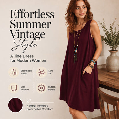 ✨ 🌿Rochie largă fără mâneci din bumbac și in, cu buzunare