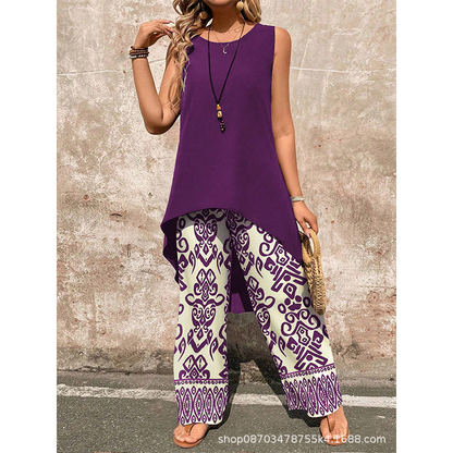 👗Set de top fără mâneci și pantaloni largi pentru femei — Co-ord lejer cu pantaloni cu talie înaltă