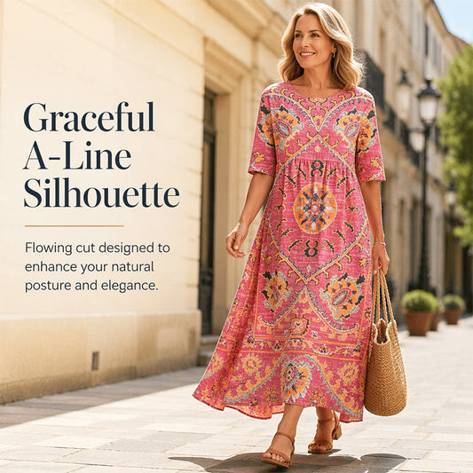 Rochie de damă lejeră, cu imprimeu, croială largă