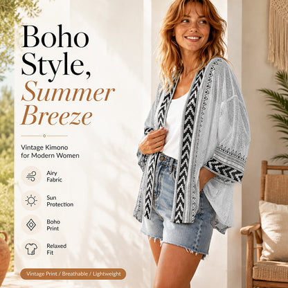 Cardigan de damă cu imprimeu geometric retro, pentru protecție solară