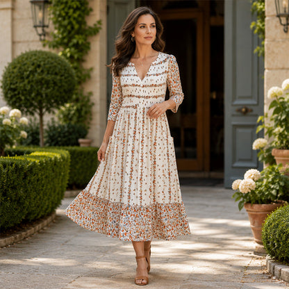 Rochie casual pentru femei, cu decolteu în V și imprimeu