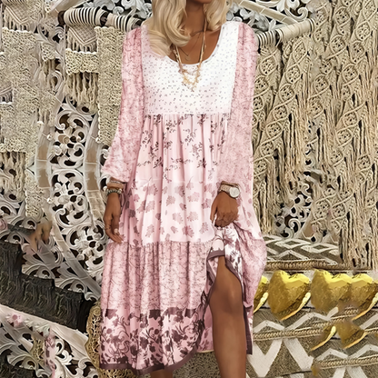 Rochia casual pentru femei cu maneci lungi, din patchwork