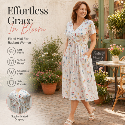 Rochie pentru femei cu decolteu în V, imprimeu floral și talie răsucită