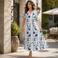 👗 Rochia de dama casual cu imprimeu floral si decolteu in V