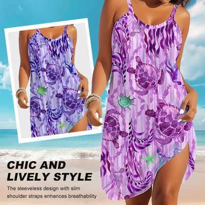 Rochie de plajă fără bretele, stil ocean, cu imprimeu de vară