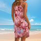 Rochie de plajă fără bretele, stil ocean, cu imprimeu de vară