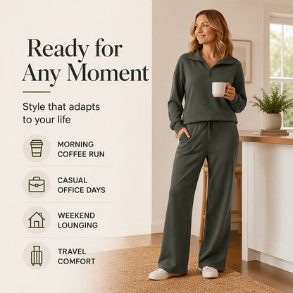 ✨🛍️Nou în Stoc - Set cu Bluză cu Nasturi în Față și Pantaloni Evazați – Linii Curate și Confort Aerisit pentru Serviciu sau Weekend 🍃