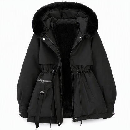Dame vattert parkas med imitert pels for vinter