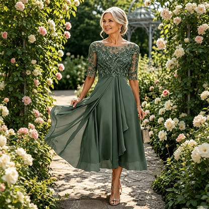 Elegant aftenkjole med blondedetaljer for damer