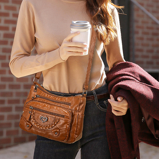 Crossbody-Veske i Mykt PU-Skinn med Flere Lommer for Kvinner