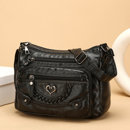 Crossbody-Veske i Mykt PU-Skinn med Flere Lommer for Kvinner