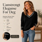 Elegant strikket topp for kvinner med kontrast-V-hals