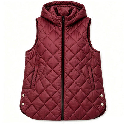 Dame uformell midjelang, foret vest med hette
