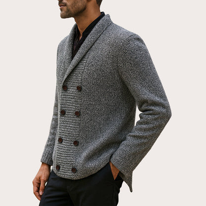 Herre Cardigan med Sjalskrage – Elegant Strikkejakke
