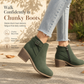 Women's Suede Martin Boots with Slanted Buckle Chunky Mid Heel and Side Zipper Ankle Boots
