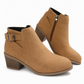 Women's Suede Martin Boots with Slanted Buckle Chunky Mid Heel and Side Zipper Ankle Boots