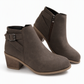 Women's Suede Martin Boots with Slanted Buckle Chunky Mid Heel and Side Zipper Ankle Boots