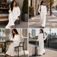 Sett med avslappet off-shoulder-top og bukser med vide ben for damer