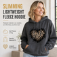 Dame casual fleece hettegenser med leopardhjerte-grafikk og kengurulomme