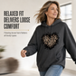 Dame casual fleece hettegenser med leopardhjerte-grafikk og kengurulomme