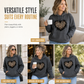 Dame casual fleece hettegenser med leopardhjerte-grafikk og kengurulomme