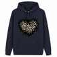 Dame casual fleece hettegenser med leopardhjerte-grafikk og kengurulomme