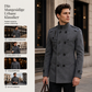 Dobbeltradet trenchcoat i slim fit for menn